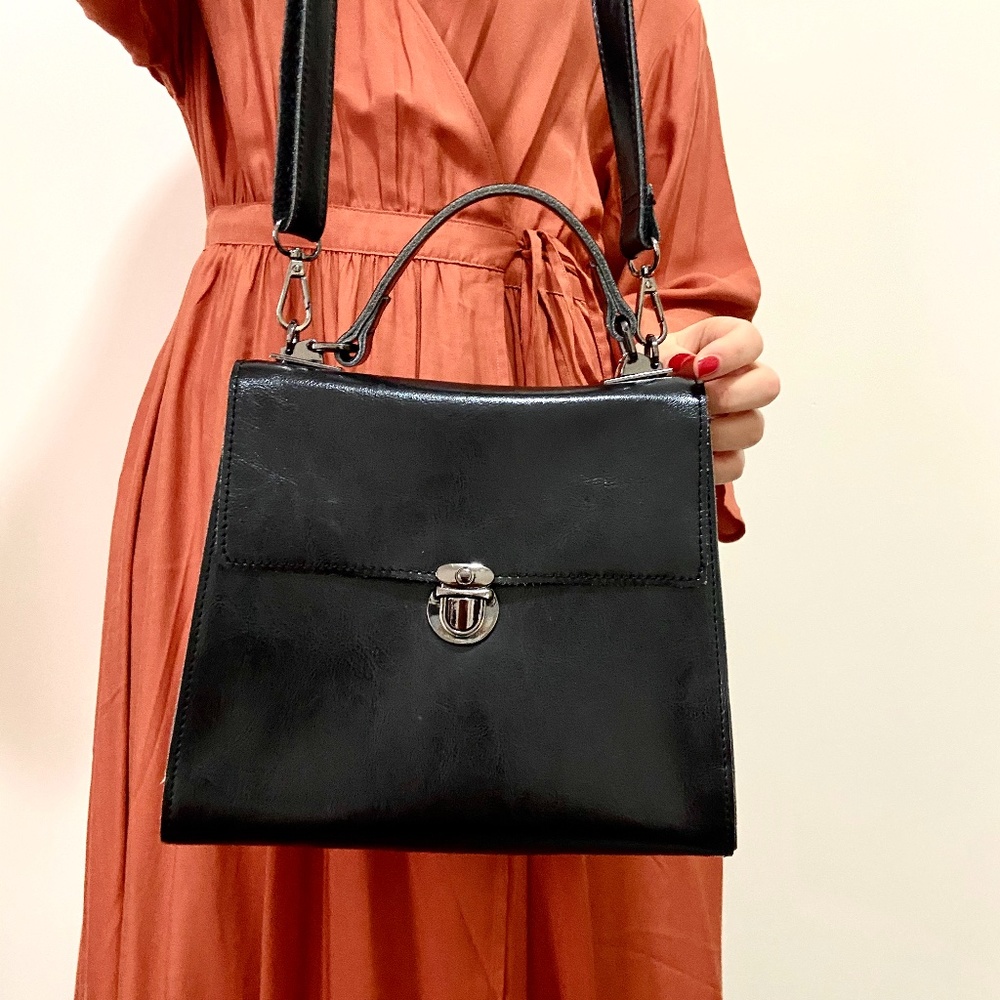 A Small Black Leather Non-branded Bag